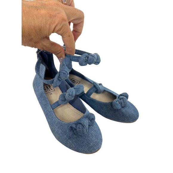 Gap Kids Girls Blue Fabric Chambray Shoes 13 Knot Bows Ankle Strap Zip Party - Picture 1 of 13